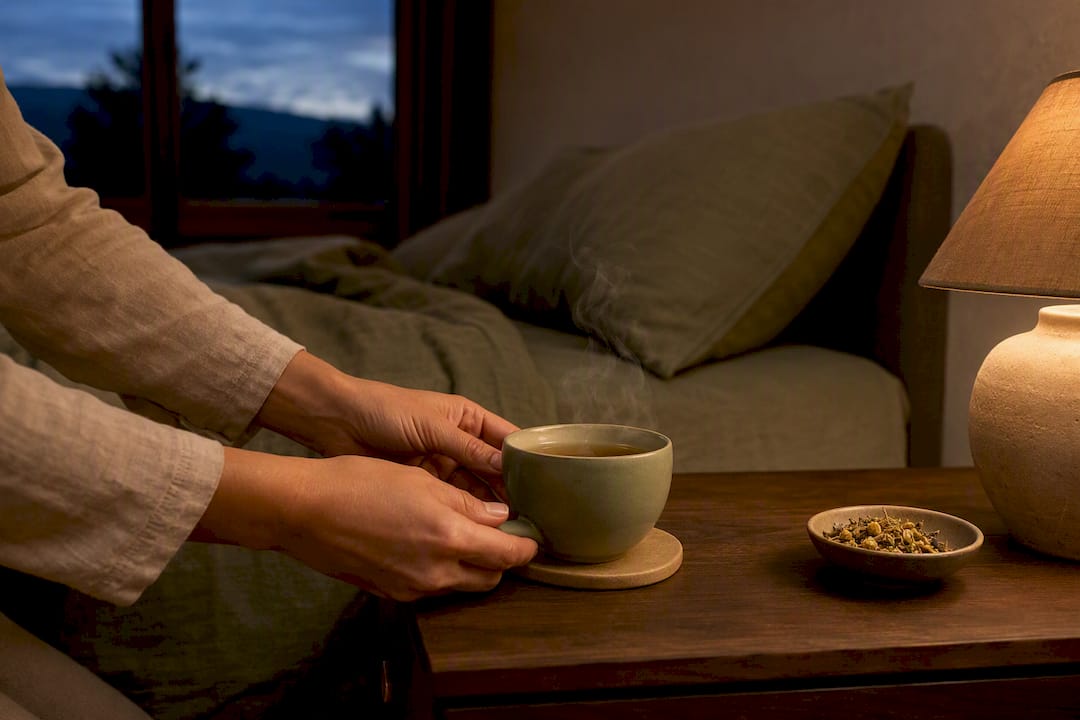 Herbal tea beginning a calm bedtime routine