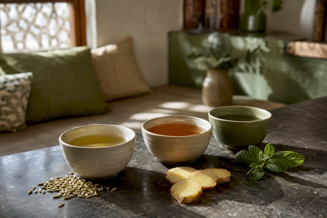 Three herbal teas with digestive botanicals