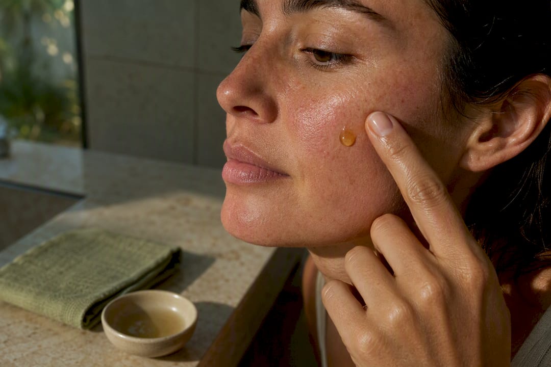 Argan oil pressed onto sensitive facial skin